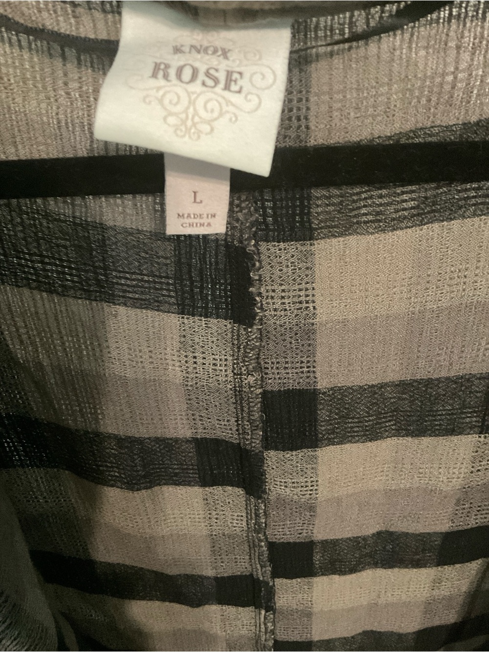 Knox Rose Plaid Frayed Hem Open Front Cardigan Kimono Top Size L A15 - Picture 5 of 5